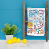 North Dakota Map Tea Towel – Buffalo, Sunflowers & Skies