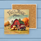 Fall's Magic Place Hay Barn Tractor Absorbant Stone Coaster