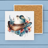 Floral Blue Western Cowboy Hat Absorbant Stone Coaster