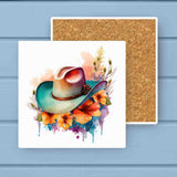 Watercolor Western Cowgirl Hat Absorbant Stone Coaster