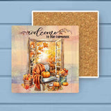 Fall Floral Pumpkin Window Farmhouse Absorbant Stone Coaster