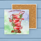 Teacups of Candy Cane Winter Cheer Absorbant Stone Coaster