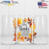 Oh Give Thanks to the LORD Autumn Wreath Can Glass