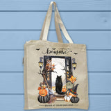 Black Cat & Broom Doorway Halloween Tote Bag - Unisex