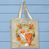 Welcome Fall Fox Wreath Full Gusseted Organic Tote Bag