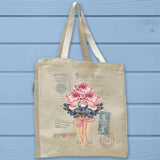 Vintage Shabby French Floral Ice Cream Tote Bag - Unisex