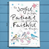 Be Joyful Tea Towel – Bible Verse Bird Gift – Avery's Home