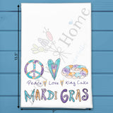 Peace Love King Cake Tea Towel – Mardi Gras Gift – Avery's Home