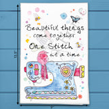 One Stitch at a Time Tea Towel – Crafting Quote Decor – Avery's Home