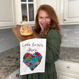 Love Grows Here Tea Towel – Heart & Flowers Gift – Avery's Home