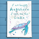 Happy Anywhere Lake Tea Towel – Peaceful Quote Decor – Avery's Home