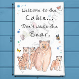 Welcome Cabin Bear Tea Towel – Funny Lodge Warning – Avery's Home