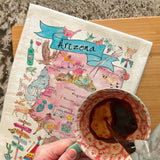 Arizona State Map Tea Towel – Saguaro & Sunset Vibes