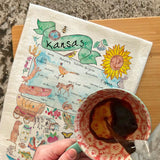 Kansas Map Tea Towel – Fields, Storms & Sunflowers