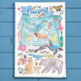 Oregon Map Tea Towel – Trees, Trails & Tidepools