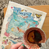 Oregon Map Tea Towel – Trees, Trails & Tidepools
