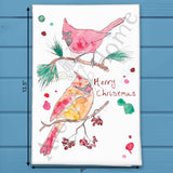 Merry Christmas Cardinal Tea Towel – Peaceful Bird Scene