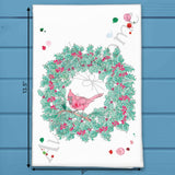 Cardinal Christmas Wreath Tea Towel – Classic Seasonal Symbol