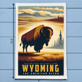 Wyoming State Animal Vintage Digital Art Kitchen Dish Towel