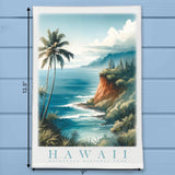 Hawaii Landmark & Landscape Watercolor Kitchen Dish Towel