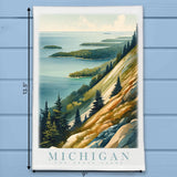 Michigan Landmark & Landscape Watercolor Kitchen Dish Towel