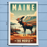 Maine State Animal Vintage Digital Art Kitchen Dish Towel