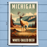 Michigan State Animal Vintage Digital Art Kitchen Dish Towel