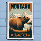 Montana State Animal Vintage Digital Art Kitchen Dish Towel