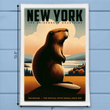 New York State Animal Vintage Digital Art Kitchen Dish Towel