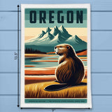 Oregon State Animal Vintage Digital Art Kitchen Dish Towel