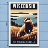 Wisconsin State Animal Vintage Digital Art Tea Towel