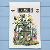 Trick or Treat Mushroom Cottage Halloween Kitchen Dish Towel