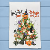 Hallownee Magic Pumpkin Crow Black Cat Kitchen Dish Towel