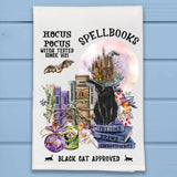 Black Cat Approved Spellbooks Halloween Kitchen Dish Towel