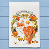 Welcome Fall Fox Wreath Kitchen Dish Towel