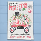 Pink Shabby Farm Fresh Floral Pumpkin Wagon Kitchen Towel