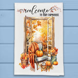 Fall Floral Pumpkin Window Farmhouse Kitchen Dish Towel