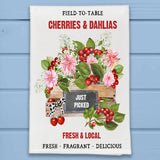 Modern Cherries & Dahlias Farm to Table Kitchen Dish Towel