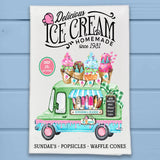 Old Fashioned Vintage Ice Cream Truck Kitchen Dish Towel