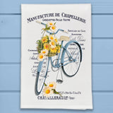 French Vintage Blue Bike & Daisies Kitchen Dish Towel