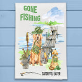 Dog Gone Fishing Modern Farmhouse Kitchen Dish Towel