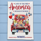 Pawsitively Patriotic Dogs in Red Pickup Kitchen Dish Towel