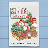 Christmas Market Teapot Snowman Truck Kitchen Dish Towel