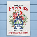 Santa's Polar Express Train Christmas Kitchen Dish Towel