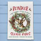 Reindeer Sleigh Rides Wreath Christmas Kitchen Dish Towel