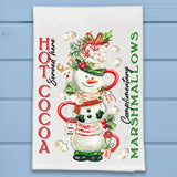 Snowman Hot Cocoa & Marshmallows Winter Kitchen Dish Towel