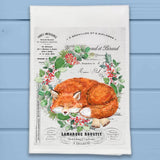 Winter Wreath Sleeping Fox Vintage Kitchen Dish Towel