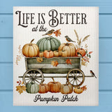 Life is Better Pumpkin Patch Wagon Swedish Dish Cloth Sponge