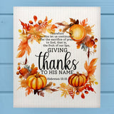 Giving Thanks to HIS Name Fall Pumpkin Wreath Dishcloth