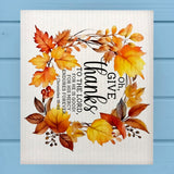 Oh Give Thanks to the LORD Autumn Wreath Dishcloth